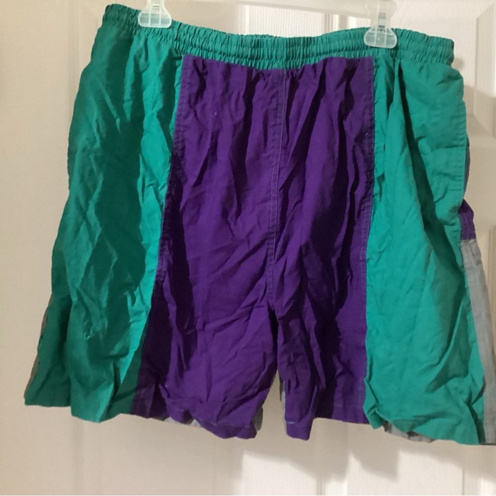 Basic Editions Teal and Purple and gray swim trunks